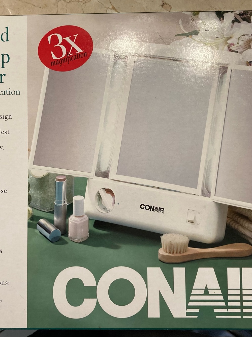 Conair White Tri-Panel Lighted Makeup Mirror with 3x Magnification